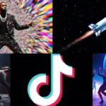 Kendrick Lamar performing on stadium stage in 2025 with a Blue Origin capsule soaring over stars.