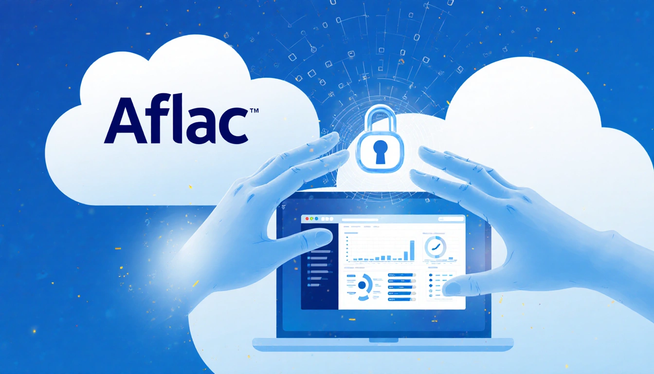 Hands monitoring a virtual lock with blue cloud backdrop and faint dashboard of third party data security.