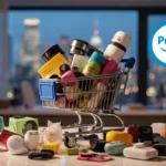 Amazon shopping cart overflowing with tech gadgets and kitchen appliances and Prime logo