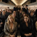 Amy Poehler frowning across from stern Ana Gasteyer while a baby stroller is pushed away in a first class airplane cabin.