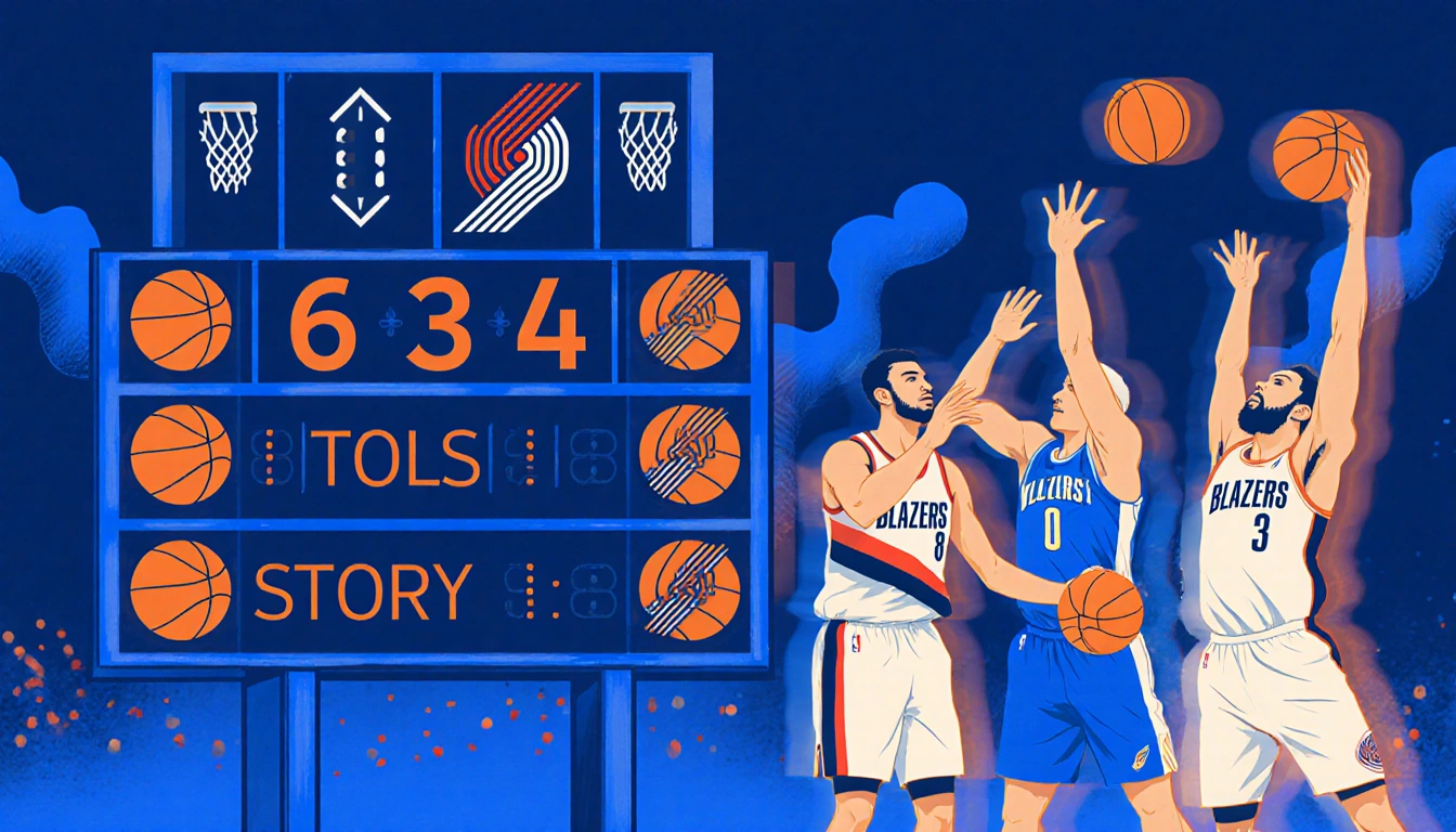 Basketball player Avdija pacing with blurred arms near scoreboard showing six 3-pointers while Christie and Williams shooting