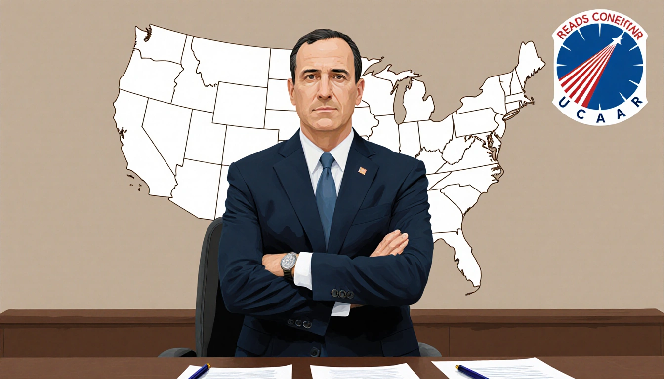 Antonio Busalacchi UCAR president stands with arms crossed in front of a desk and a U.S. map behind him