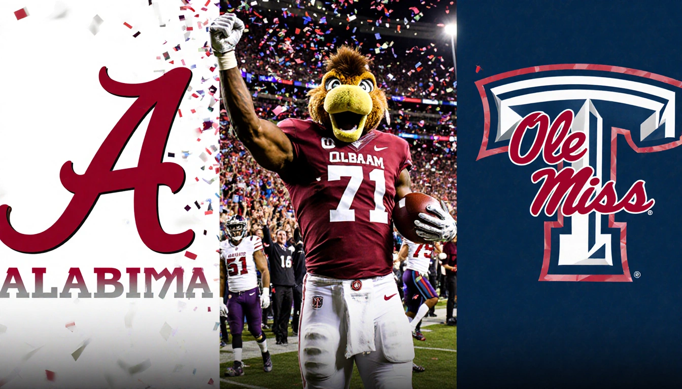Alabama beats Oklahoma with Crimson and Hurricane cheers confetti over Texas A&M Ole Miss wins playoffs Tulane with light.