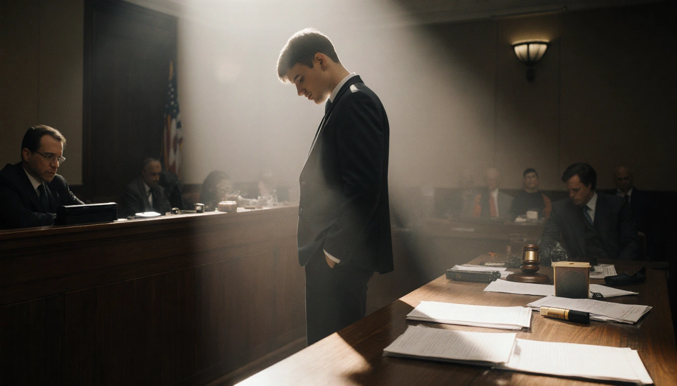 Young man stands before judge