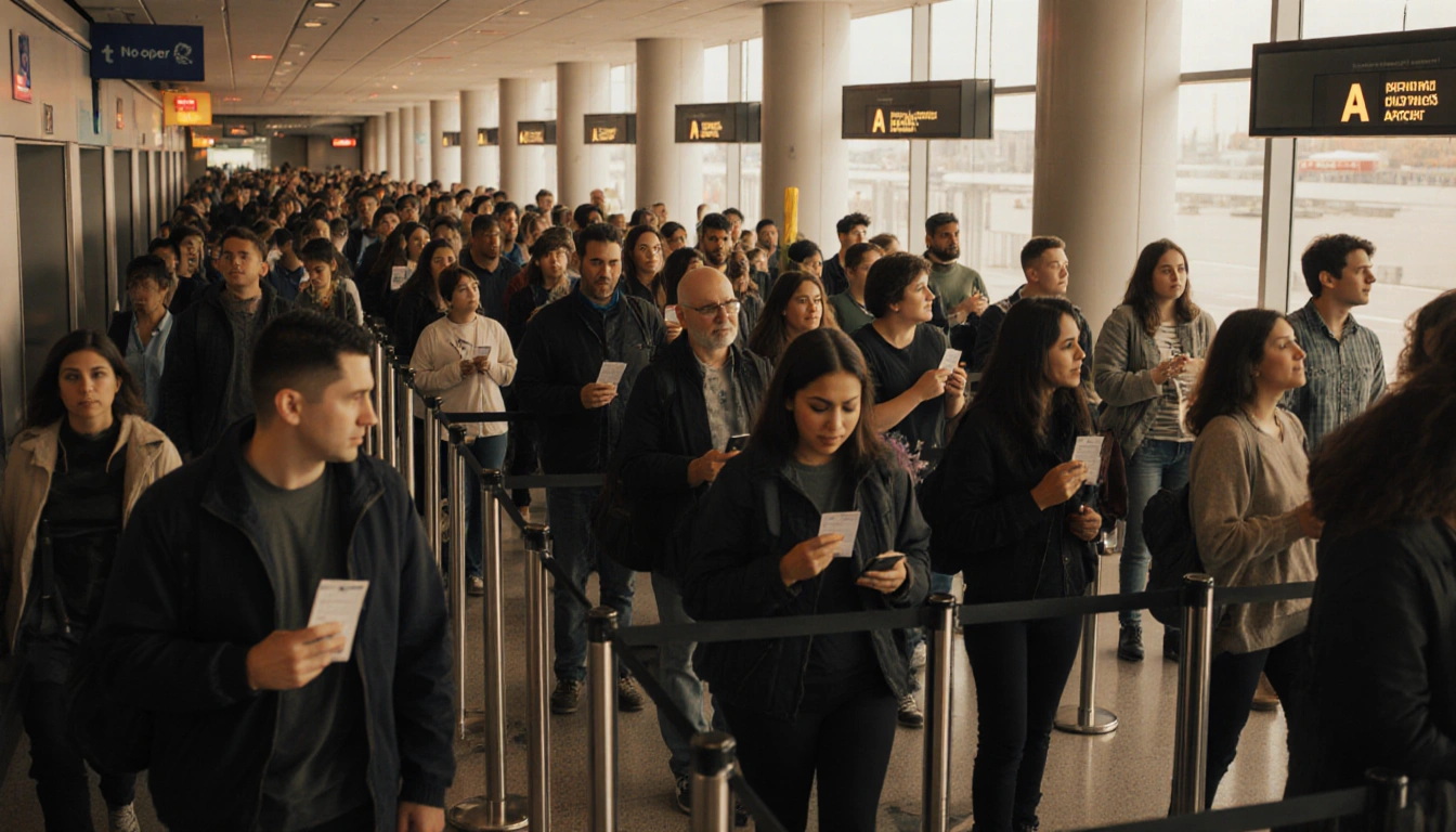 Passengers wait at DFW Terminal A security with warm lighting and easy flow.