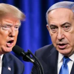 Text message showing a question about not depicting President Trump and Netanyahu with a chat bubble background