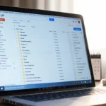 Gmail inbox showing 15 empty folders view of 75k emails in calm blue tones email migration workspace