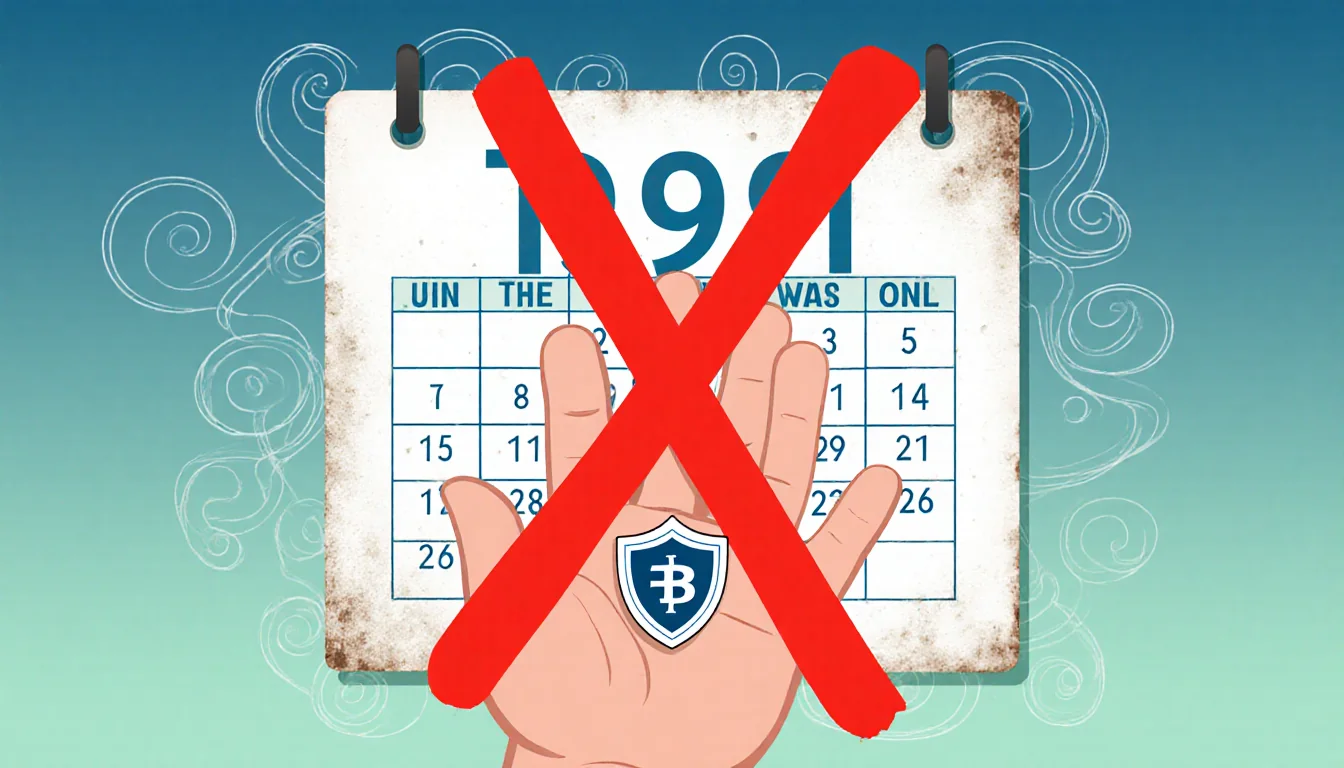 Baby’s hand holding a small hepatitis B shield with a red X over a faded 1991 calendar background