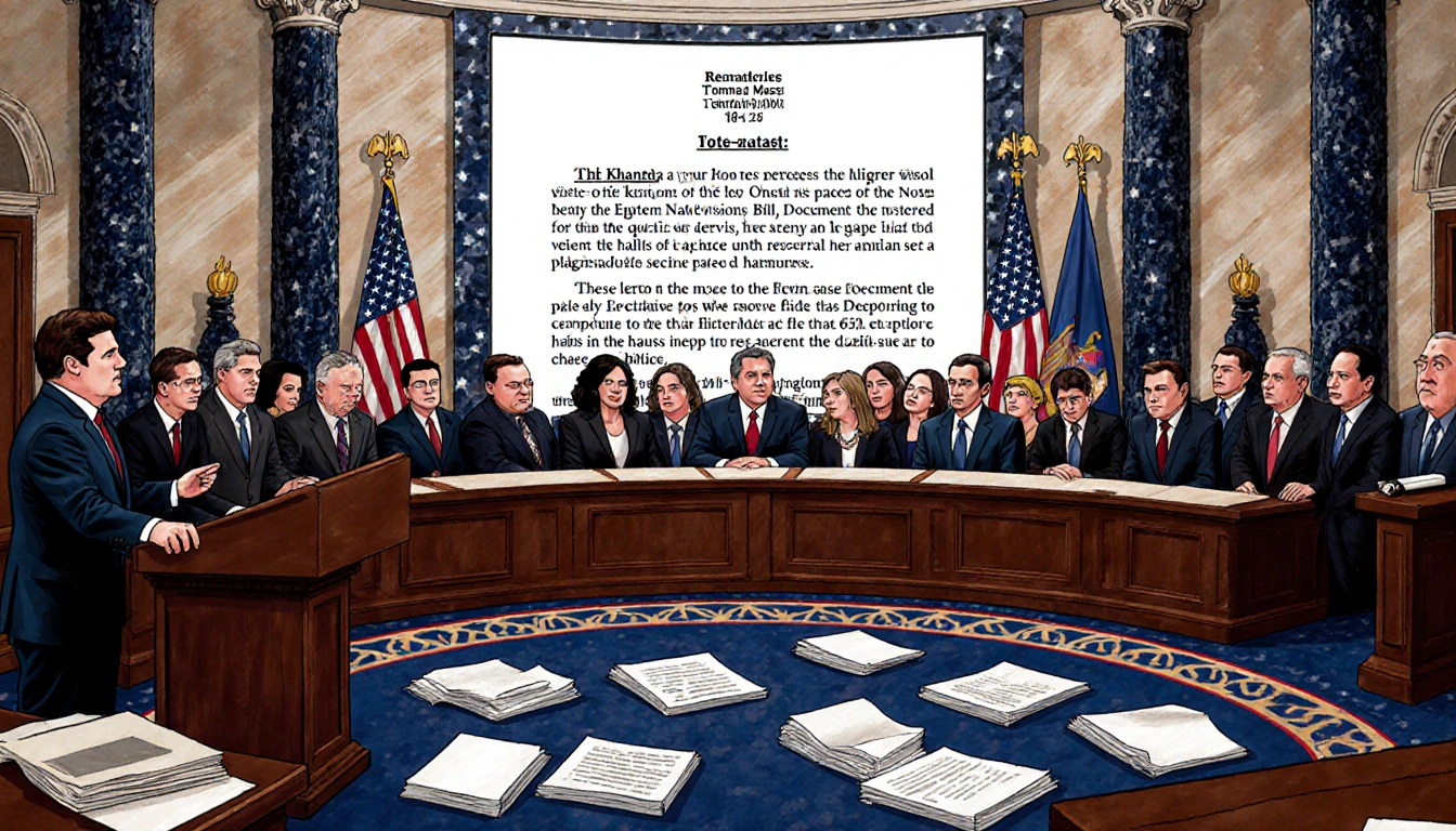 Thomas Massie and Ro Khanna address colleagues at podiums with a screen showing the bill and Epstein case papers on floor