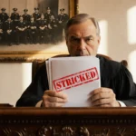 Judge holds papers with red