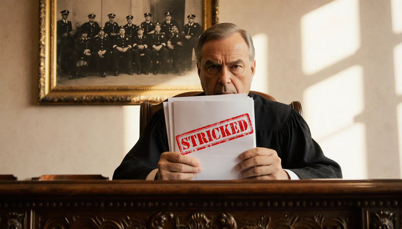 Judge holds papers with red