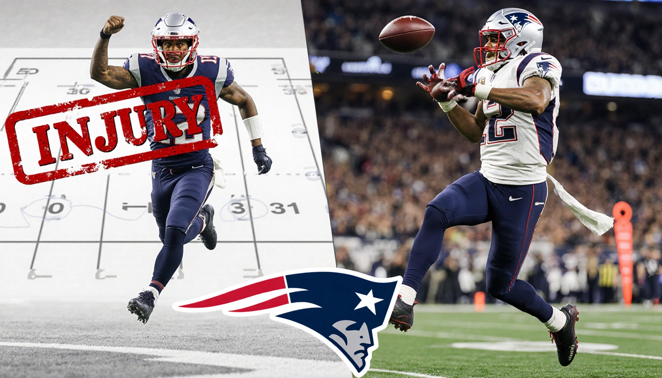 Lamar Jackson running out of bounds with arm raised and a red injury stamp above him.