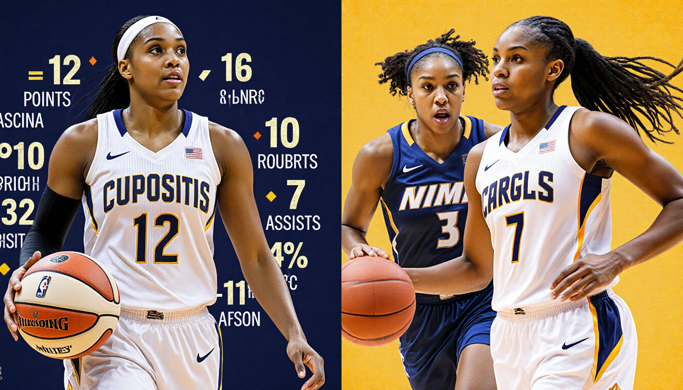 Miles holds a basketball with circular triple‑double stats in a split‑screen and collage of Barrs and Carson on other side