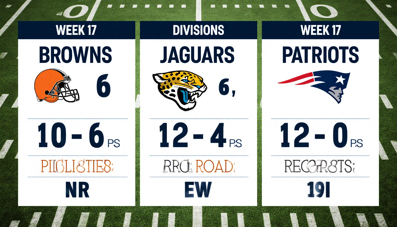 Illustration shows NFL teams standings with win-loss records in a grid table and bold football graphics