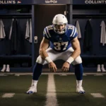 Philip Rivers calls signals on football field with cleats and knee pads visible through dim locker room doorway during his re