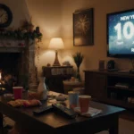 Roku TV displaying a frozen New Year