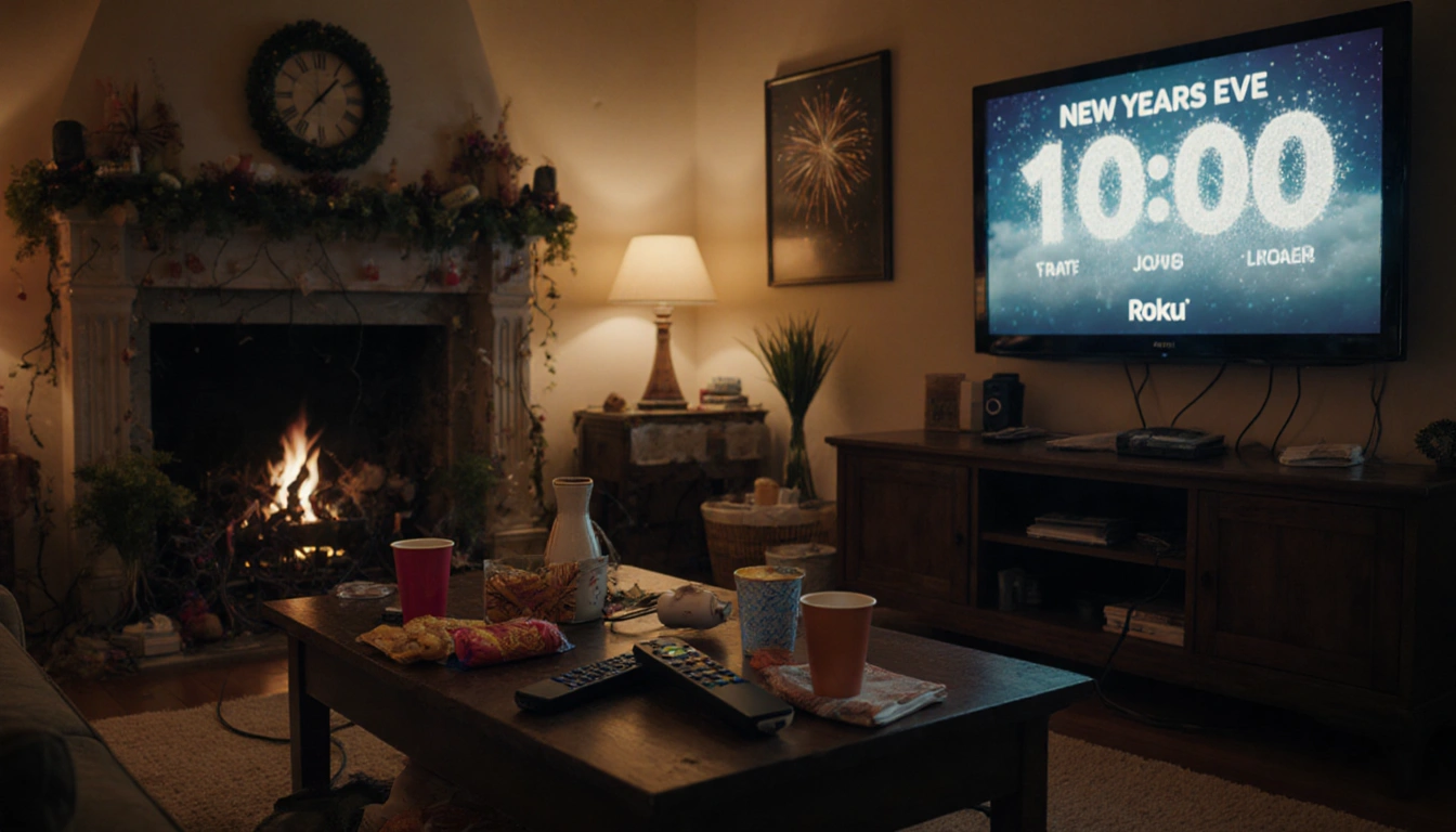 Roku TV displaying a frozen New Year