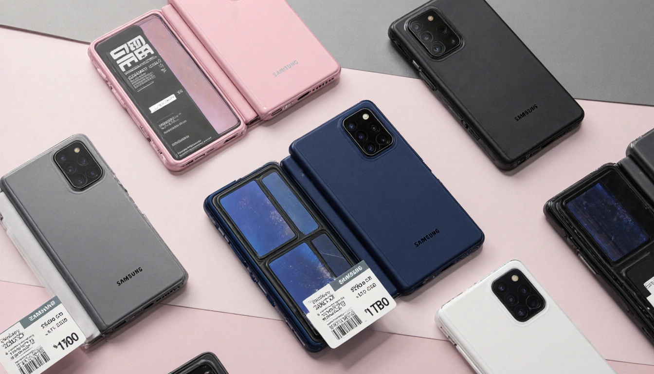 Samsung Galaxy Z Fold 6 devices displaying on sleek background with price tags and Samsung logos showing color variants.