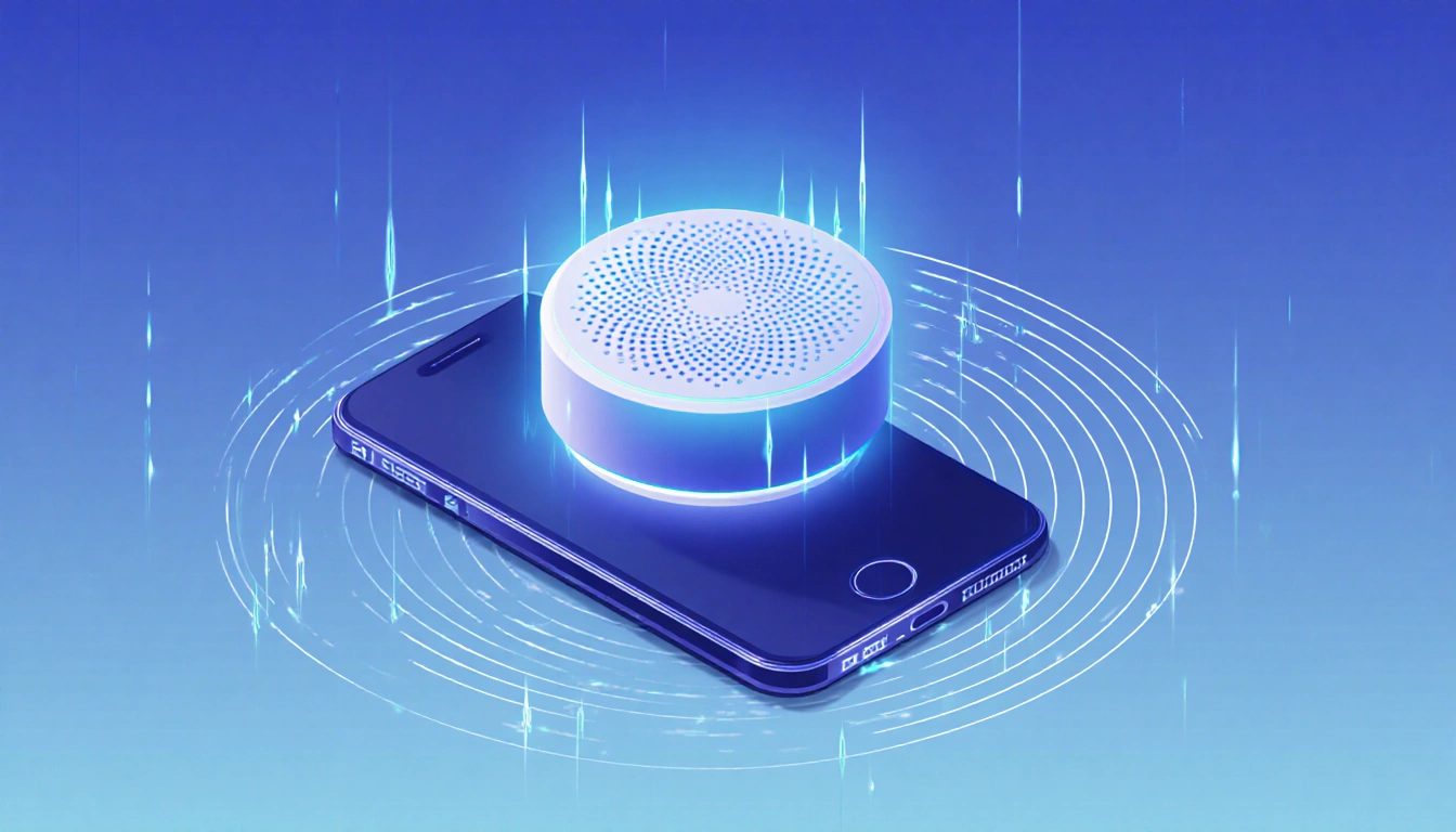 Smartphone pulsing with glow lines and a soft gradient transition that shows geofencing integration