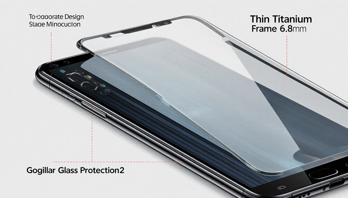 Smartphone shows its 6.9-inch display with a thin titanium frame and Gorilla Glass protection.