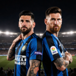 Luis Suárez and Lionel Messi stand back-to-back in Inter Miami jerseys with their arm around other