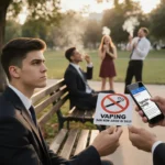 Young adult seated on park bench watching city official hand them a