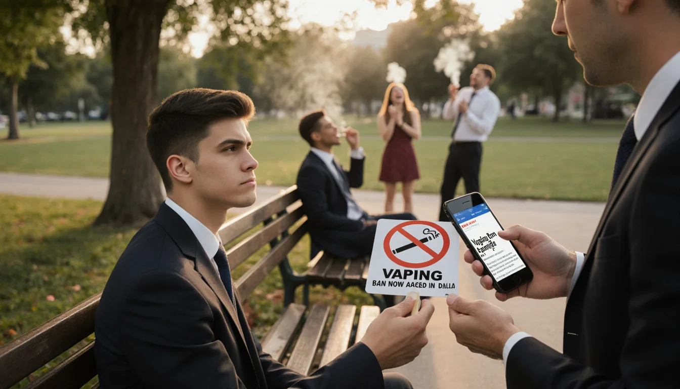 Young adult seated on park bench watching city official hand them a