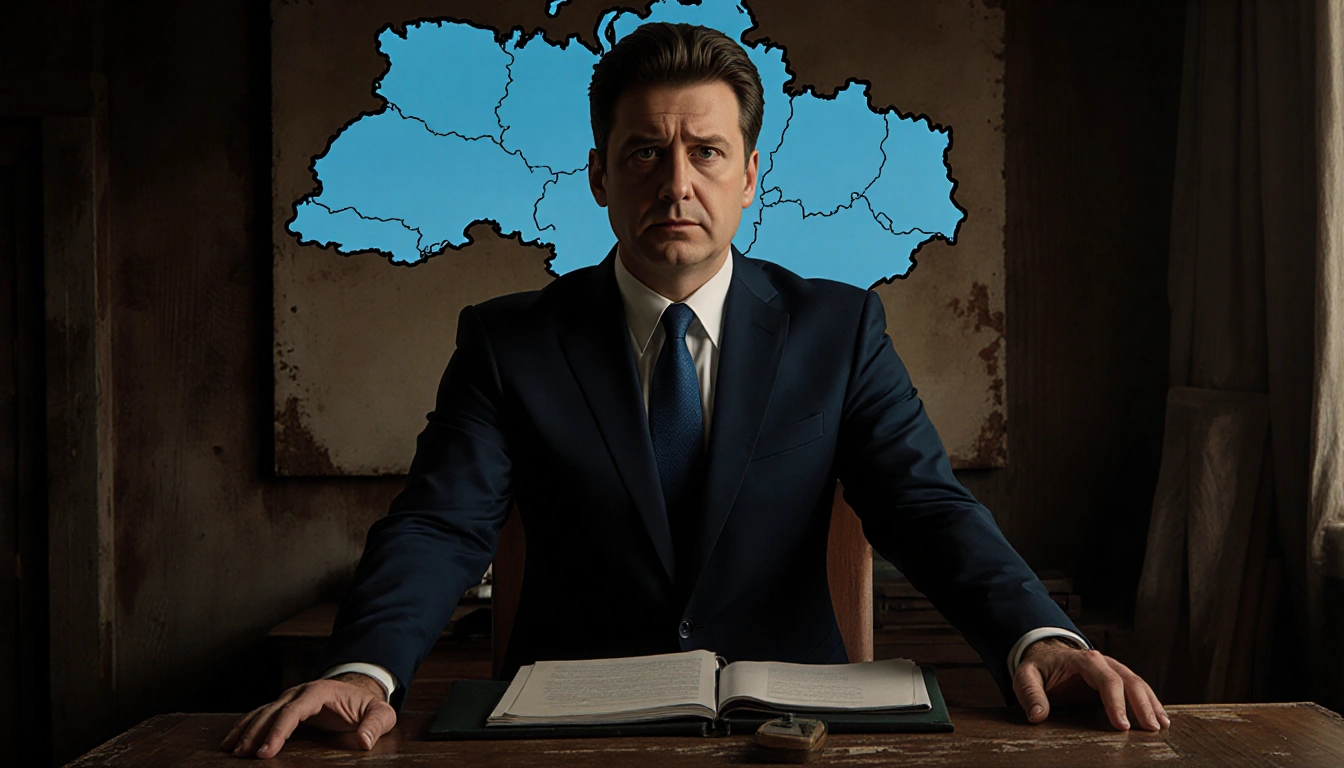 President Volodymyr Zelenskyy standing behind a desk with a map of Eastern Europe highlighting Ukraine with security guarante