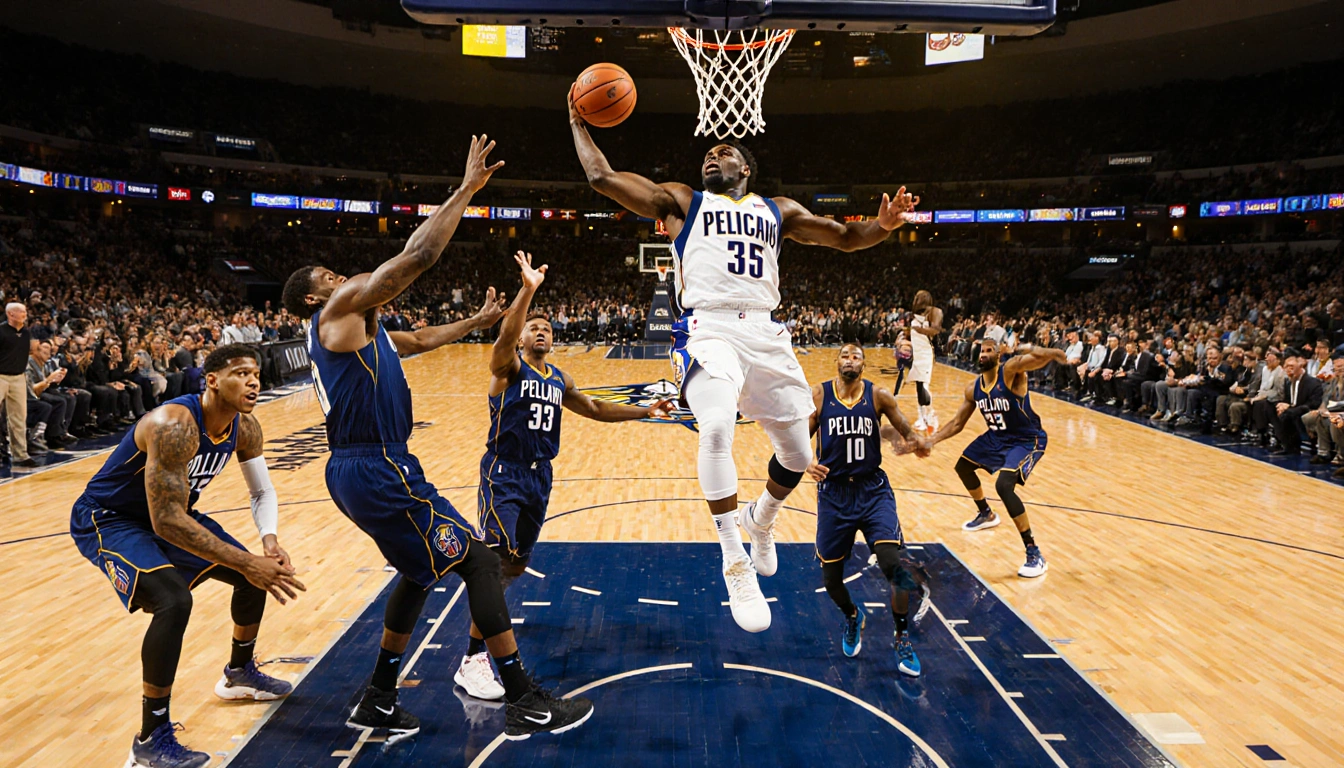 Zion Williamson leaps over Mavericks defenders with ball in hand and Pelicans erupt in celebration