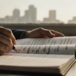 Alan Jackson writing legal notes in notebook with lawyer