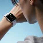 Apple Watch Ultra 3 gleaming on wrist with blue gradient background and natural light
