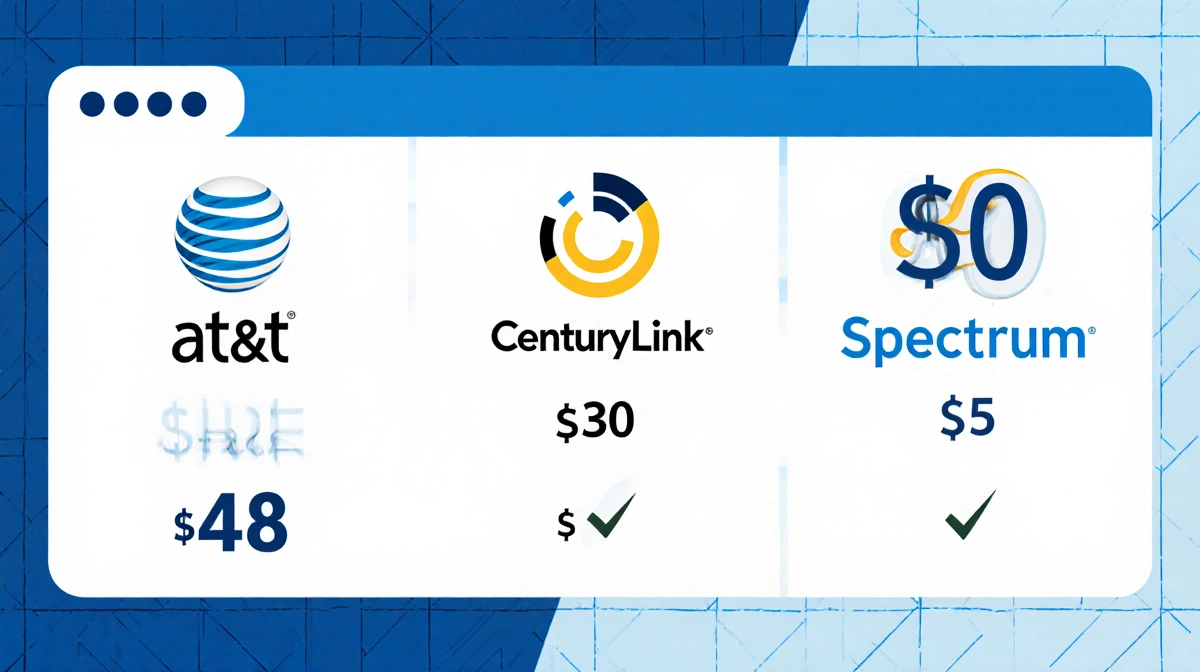 Chart comparing AT&T CenturyLink Spectrum with logos and monthly costs in bold for phone provider comparison