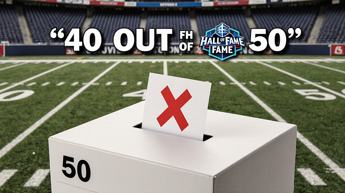 Ballot box counting 50 votes with a red X through one box and blurred Hall of Fame stadium in background