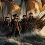 Baroque Works assassins stand heroically against stormy sky with Straw Hats