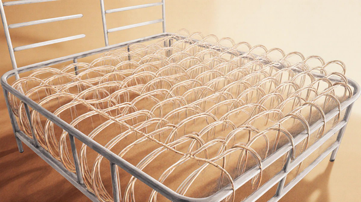 Bonnell coils compress together with interconnected wire springs showing mattress support structure