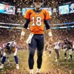 Russell Wilson celebrates in the end zone with confetti falling and Bills players defeated behind him