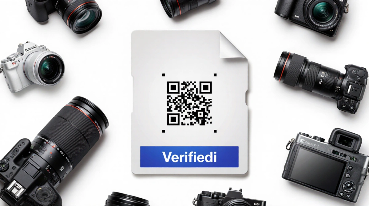 Camera logo displaying verified watermark with high-end and amateur gear around it.