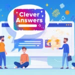 Users chatting with ChatGPT as colorful Clever Answers ad floats above with swirling pixels around them
