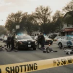 Person typing at computer with blank screen showing no results