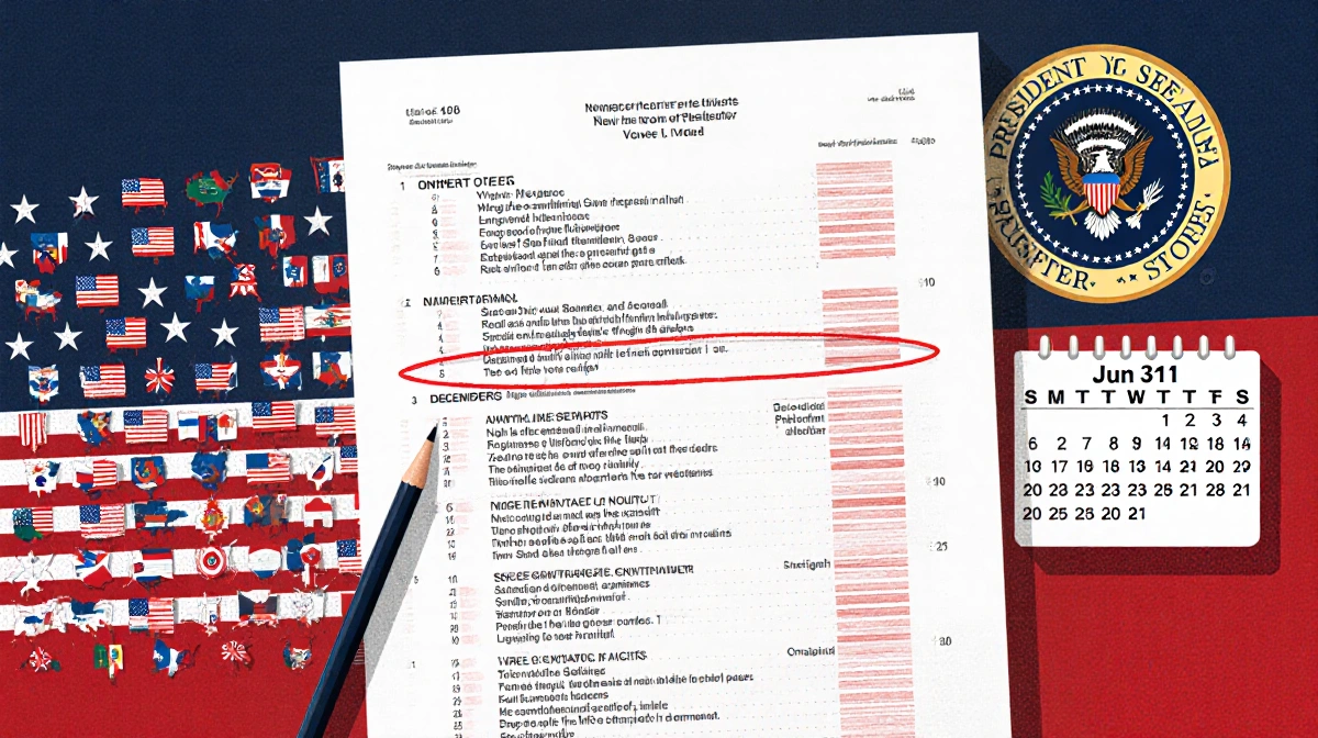 Red pen highlighting courthouse testimony document with American state flags and presidential seal near December 31st calenda
