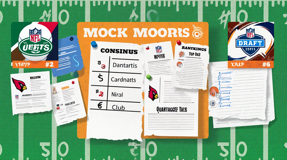 NFL scouting board shows team logos with Dante Moore ranked as top quarterback prospect and mock draft analysis