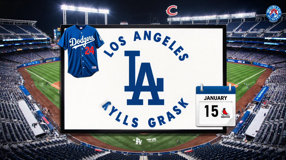 Dodgers stadium shows split screen with $240 million contract and Kyle Tucker jersey alongside empty seats and January 15th c