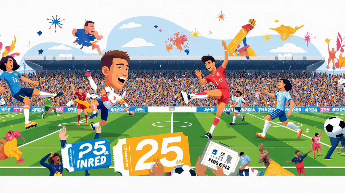 Top FIFA World Cup 2026 matches showing five vibrant stadium scenes with cheering crowds and colorful ticket stubs