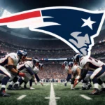 Quarterback throws football with Patriots jersey and roaring stadium crowd.