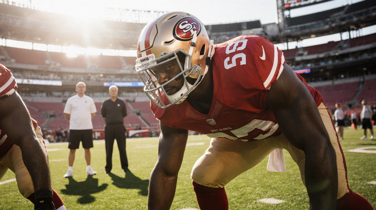 Fred Warner practicing defensive drills at Levi