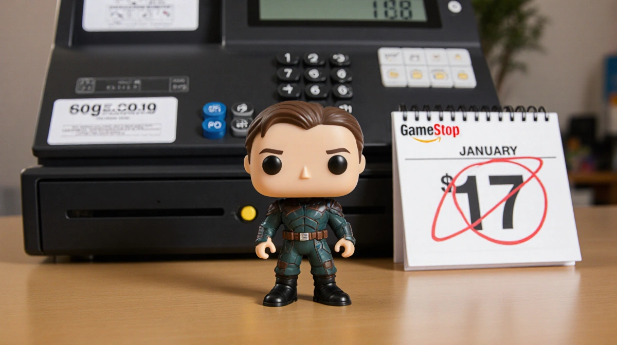 Funko Pop figure sits on table with $15 price tag and calendar showing January 17 circled