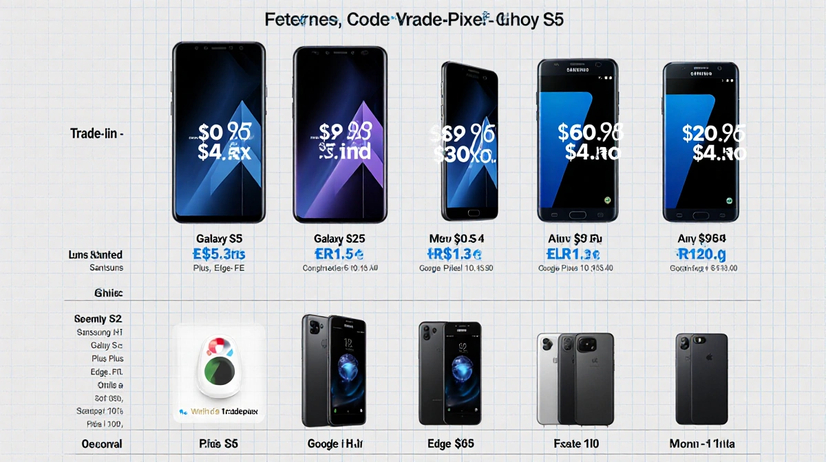 Comparison table shows Samsung Galaxy S25 and Google Pixel 10 series with smartphone pricing and trade-in discount split-scre