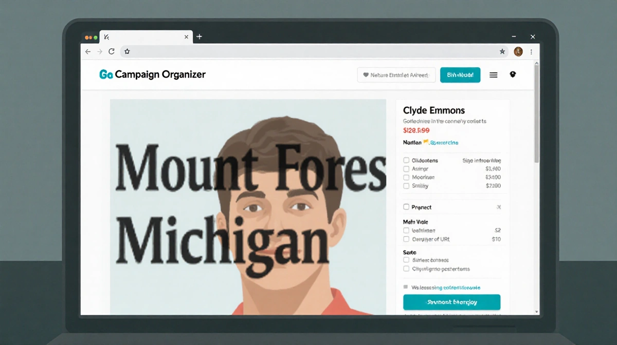 Computer screen showing GoFundMe campaign organizer page with Clyde Emmons name obscured by blurred text overlay and muted co