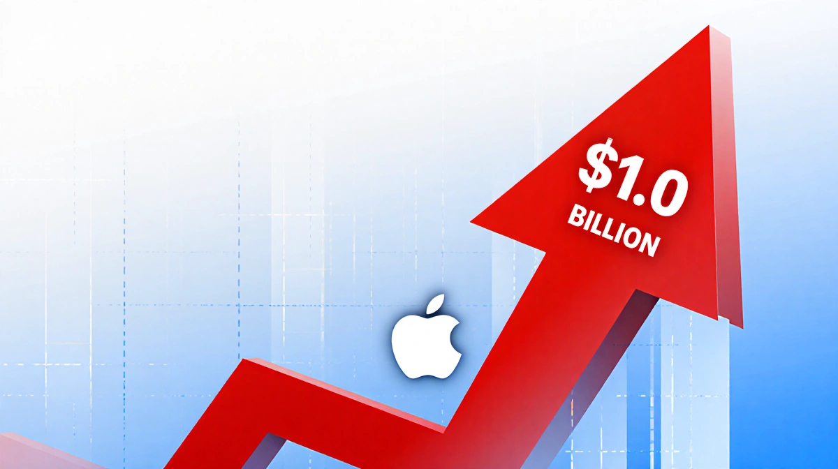 Red arrow rising on financial graph with Google logo and billion dollar investment showing tech partnership