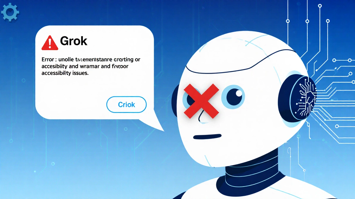Grok chatbot interface showing error message with red X symbol and blue gradient background